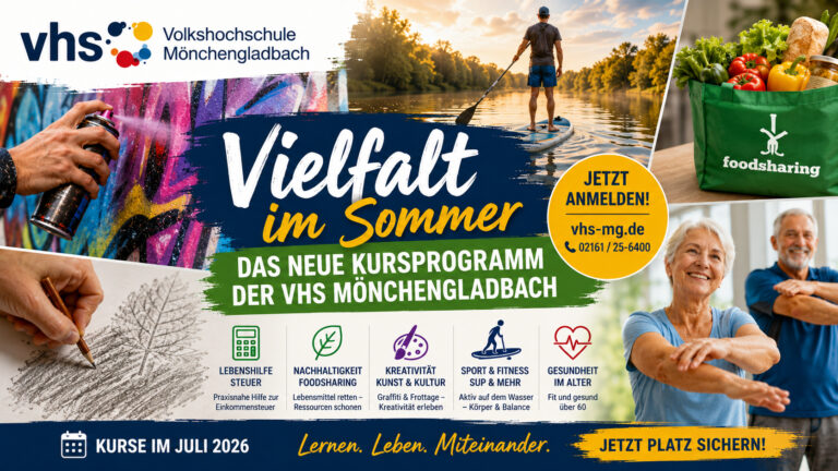 Vielfalt im Sommer – Das bietet das neue Kursprogramm der VHS Mönchengladbach Anfang Juli