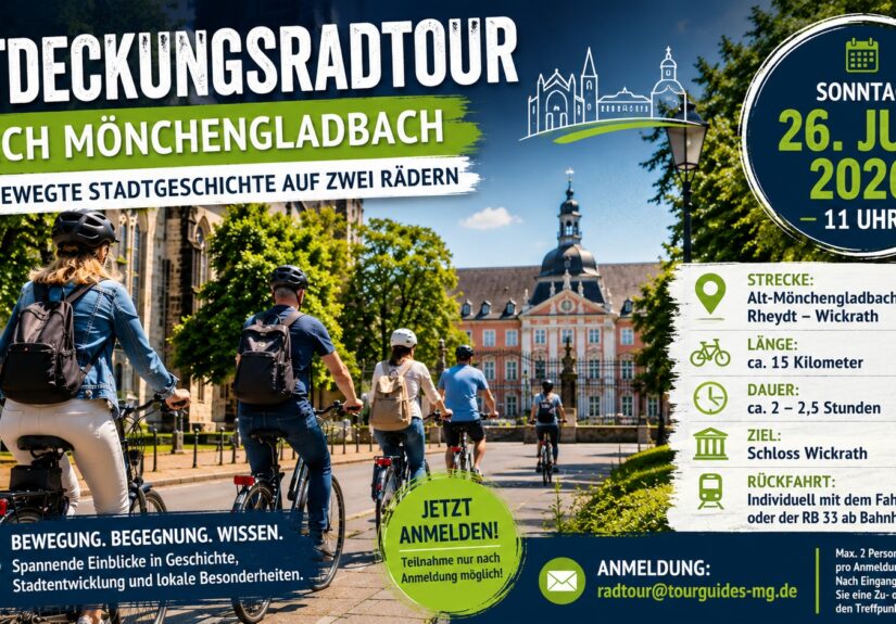 Teilnehmer einer geführten Fahrradtour durch Mönchengladbach im Rahmen des Mobilitätsjahres.