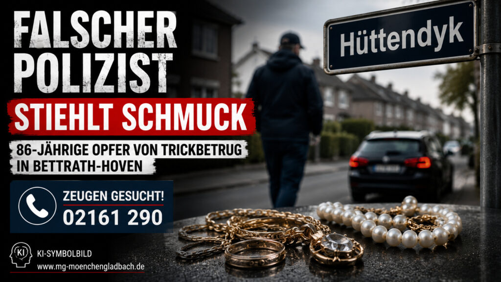 Polizeieinsatzsymbol zum Fall eines Trickbetrugs durch einen falschen Polizisten in Mönchengladbach-Bettrath-Hoven.