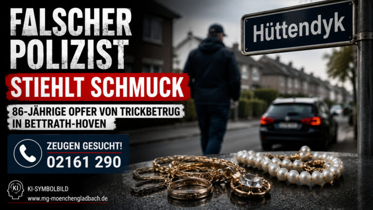 Polizeieinsatzsymbol zum Fall eines Trickbetrugs durch einen falschen Polizisten in Mönchengladbach-Bettrath-Hoven.