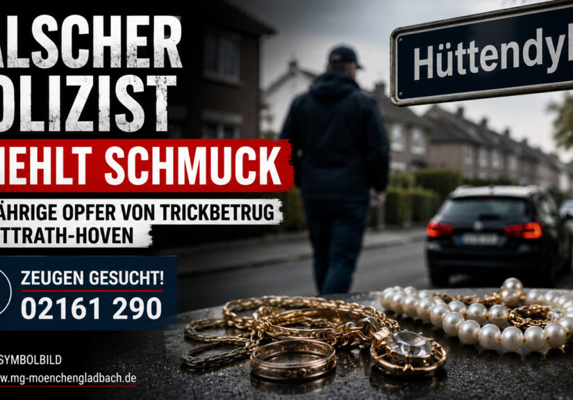 Polizeieinsatzsymbol zum Fall eines Trickbetrugs durch einen falschen Polizisten in Mönchengladbach-Bettrath-Hoven.