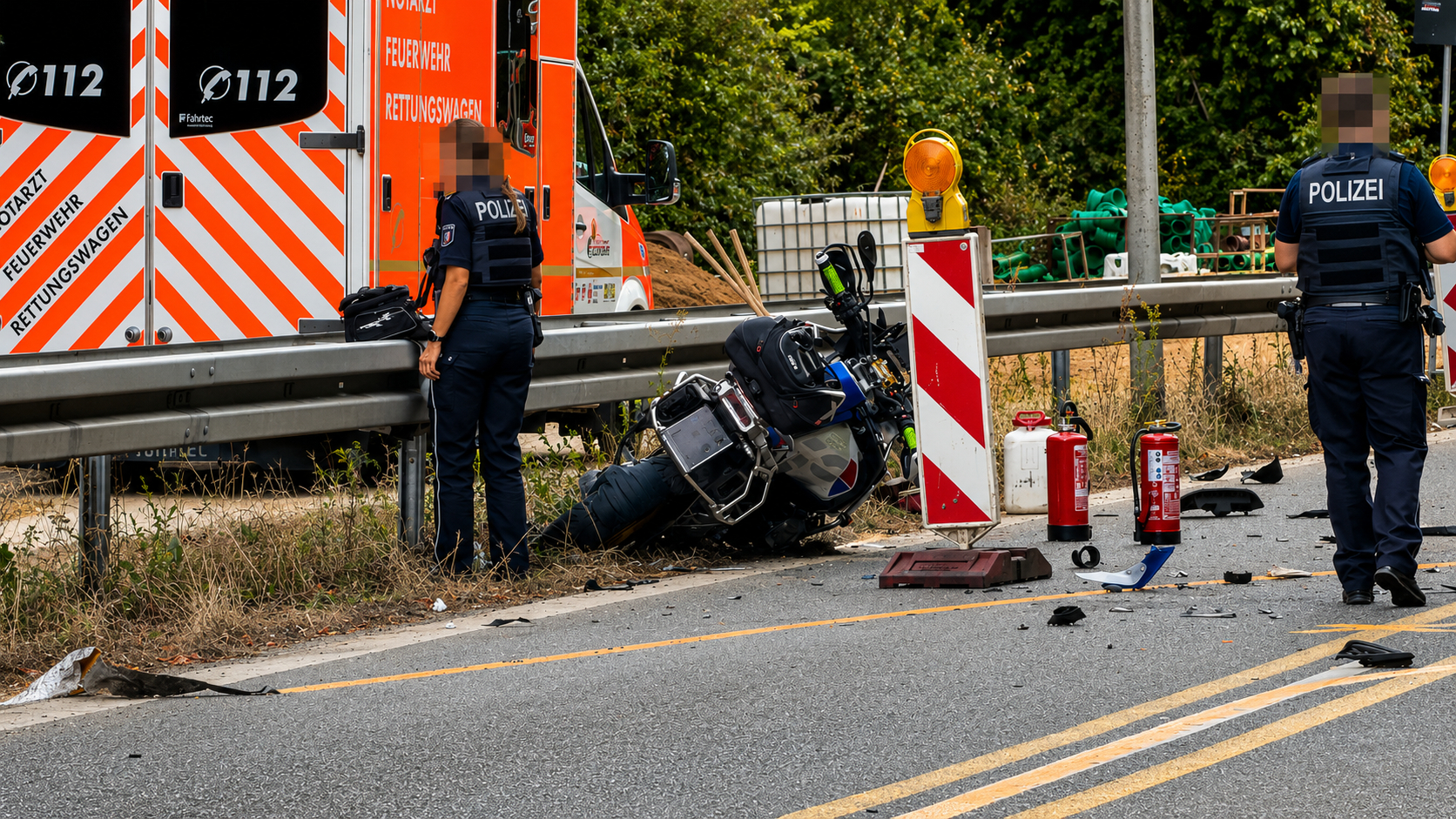 Unfallstelle auf der Waldnieler Straße in Mönchengladbach nach schwerem Motorradunfall – Foto: Sascha Hohnen