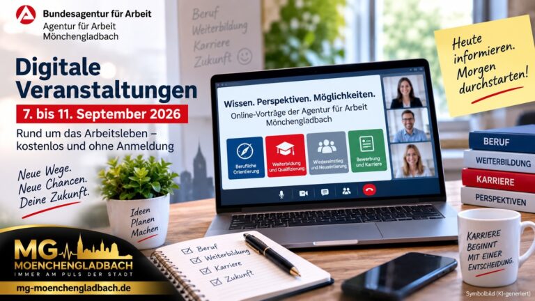 Arbeitsagentur Mönchengladbach bietet kostenlose Online Vorträge zu Beruf und Karriere