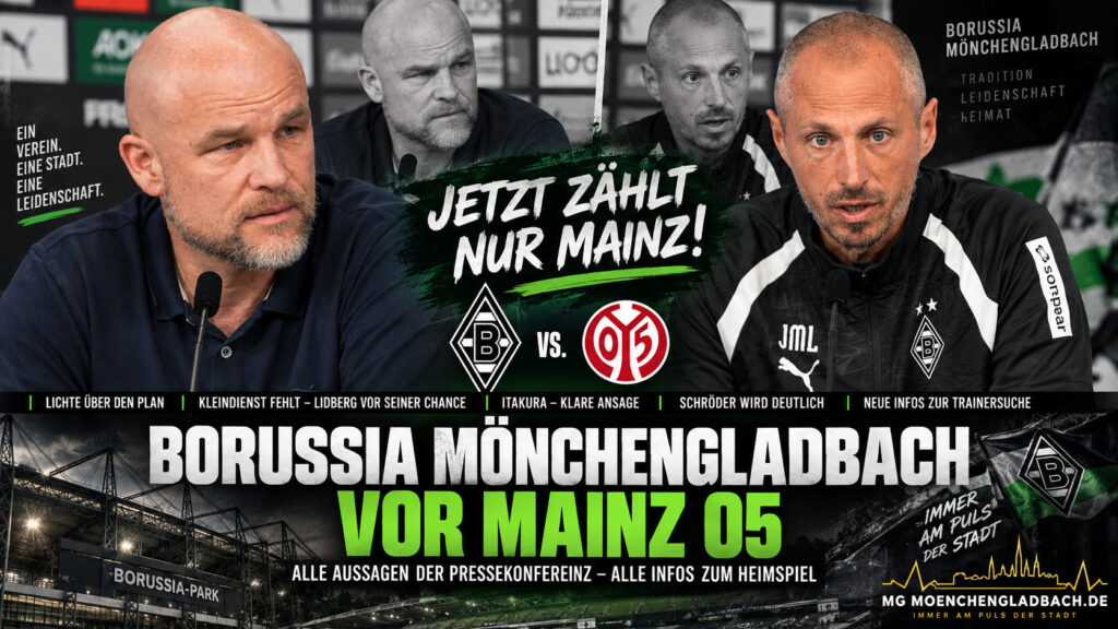Borussia Mönchengladbach vor dem Heimspiel gegen Mainz 05: Jan Moritz Lichte und Rouven Schröder bei der Pressekonferenz