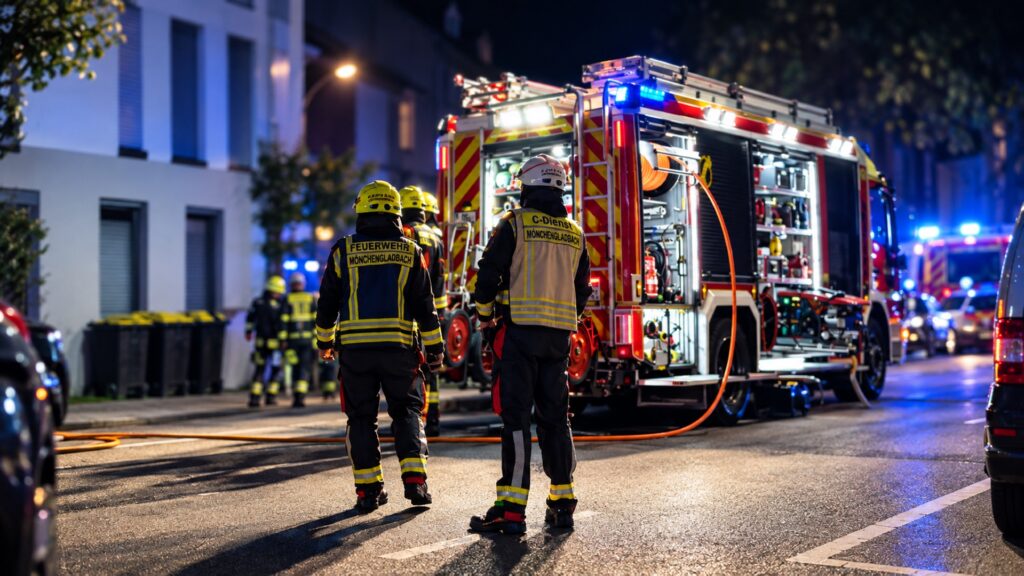  Schwelbrand an der Brunnenstraße in Mönchengladbach Dahl. Niemand wurde verletzt. Das Mehrfamilienhaus bleibt vorerst ohne Strom.
