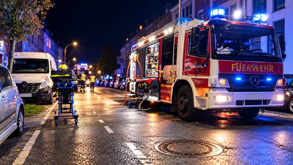Schwelbrand an der Brunnenstraße in Mönchengladbach Dahl. Niemand wurde verletzt. Das Mehrfamilienhaus bleibt vorerst ohne Strom.