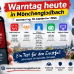 Warntag am 10. September 2026: In Mönchengladbach werden ab 11 Uhr Sirenen, Cell Broadcast, NINA und weitere Warnsysteme getestet.
